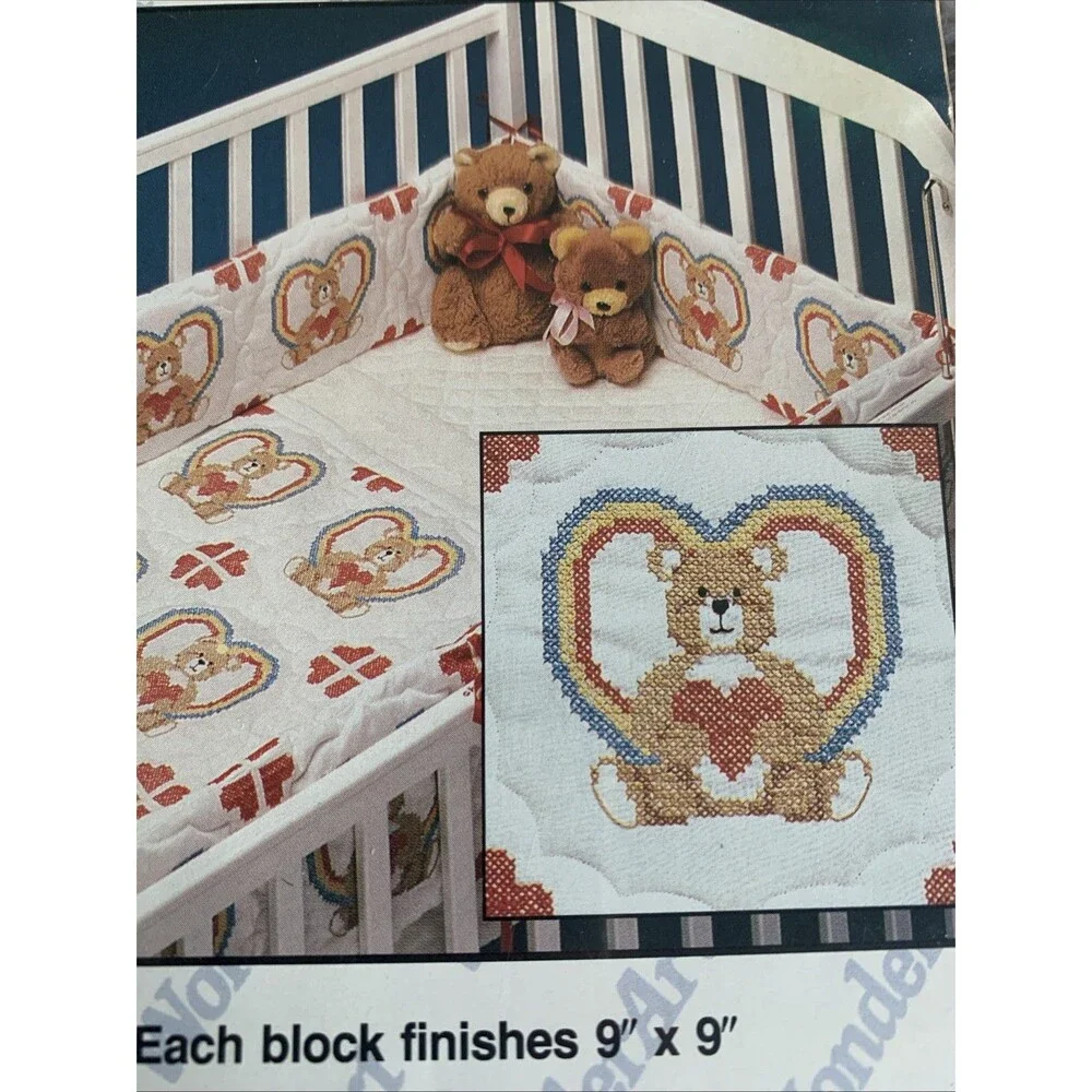 VTG WonderArt Quilt Block Pattern Sweetheart Bear #1901 Six 9x9 Blocks Sealed